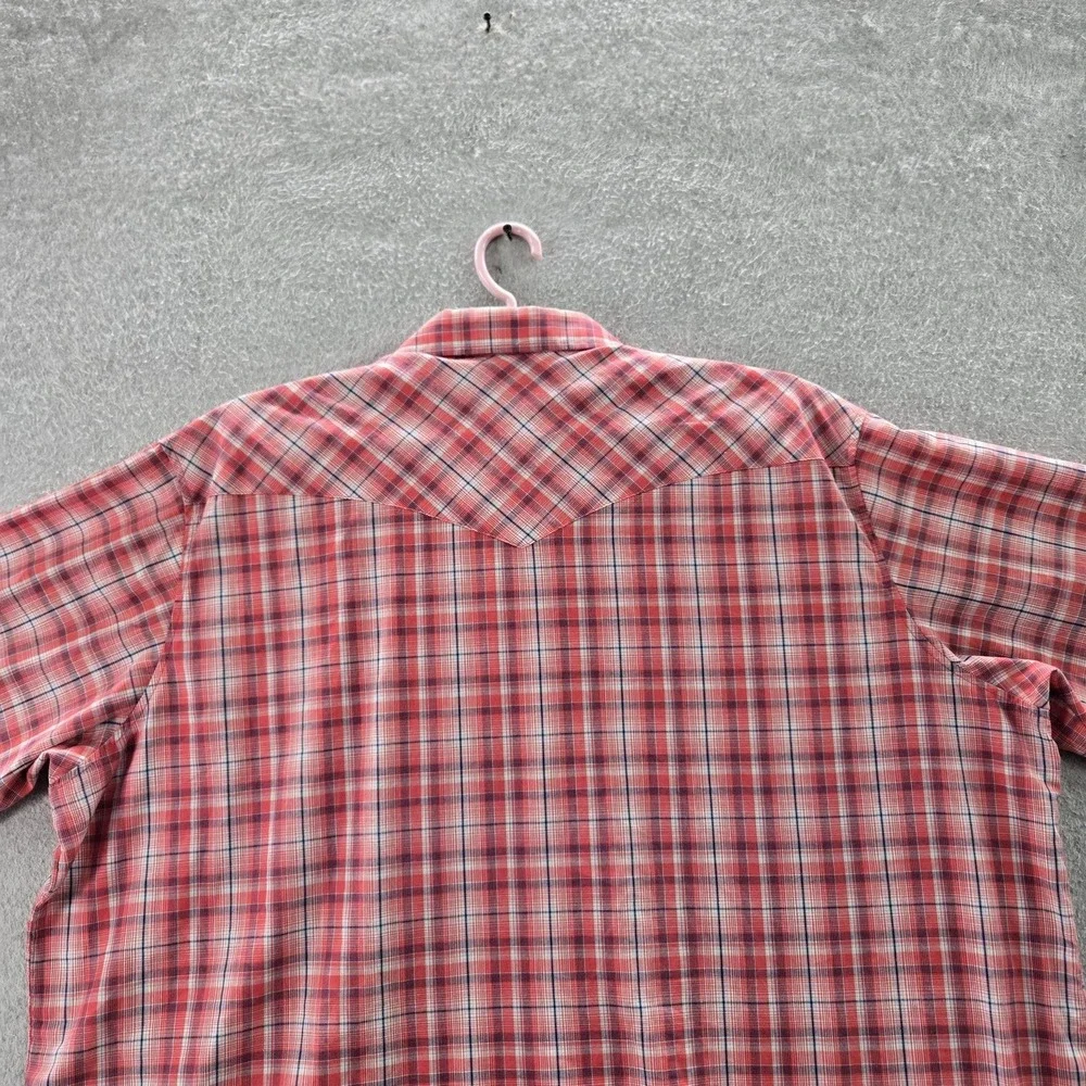 Wrangler Men Button Up Shirt 3XL Red Plaid Western Pearl‎ Snap Short Sleeve